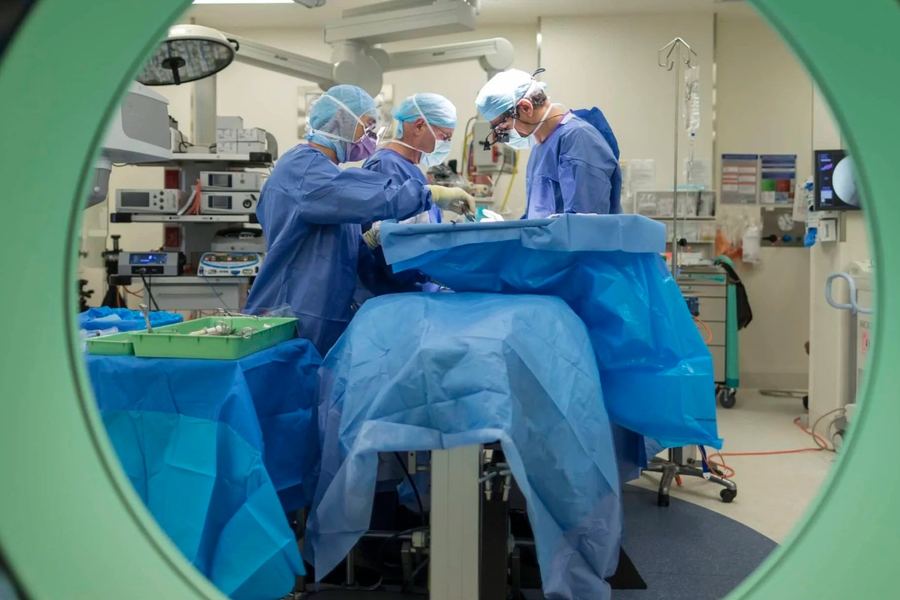 A spinal operation in progress